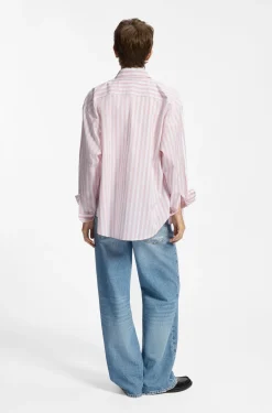 Striped-cotton oversized-fit blouse with Happy HUGO logo