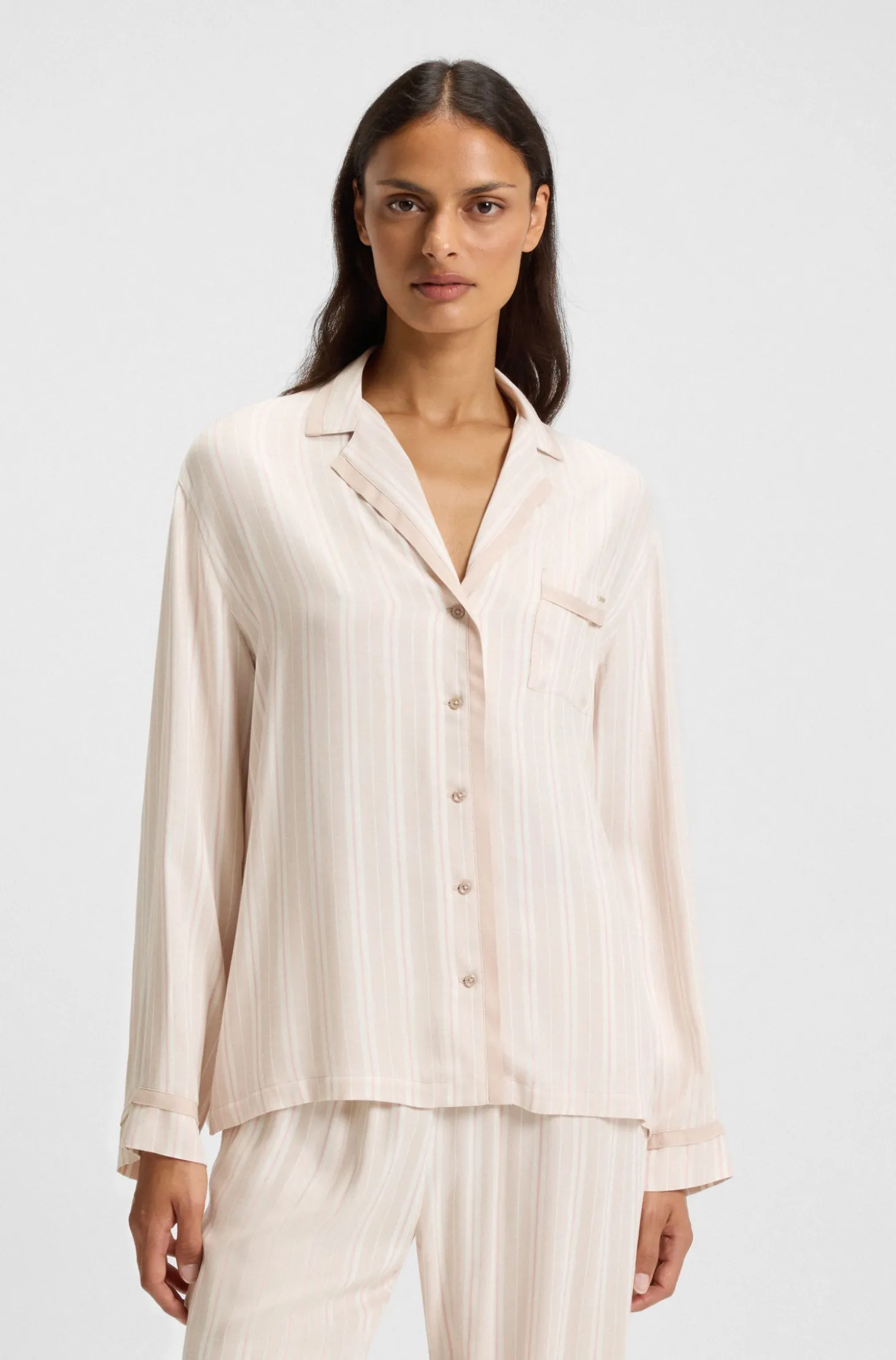 Striped pyjama shirt with logo trim