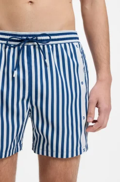 Striped swim shorts with vertical logo
