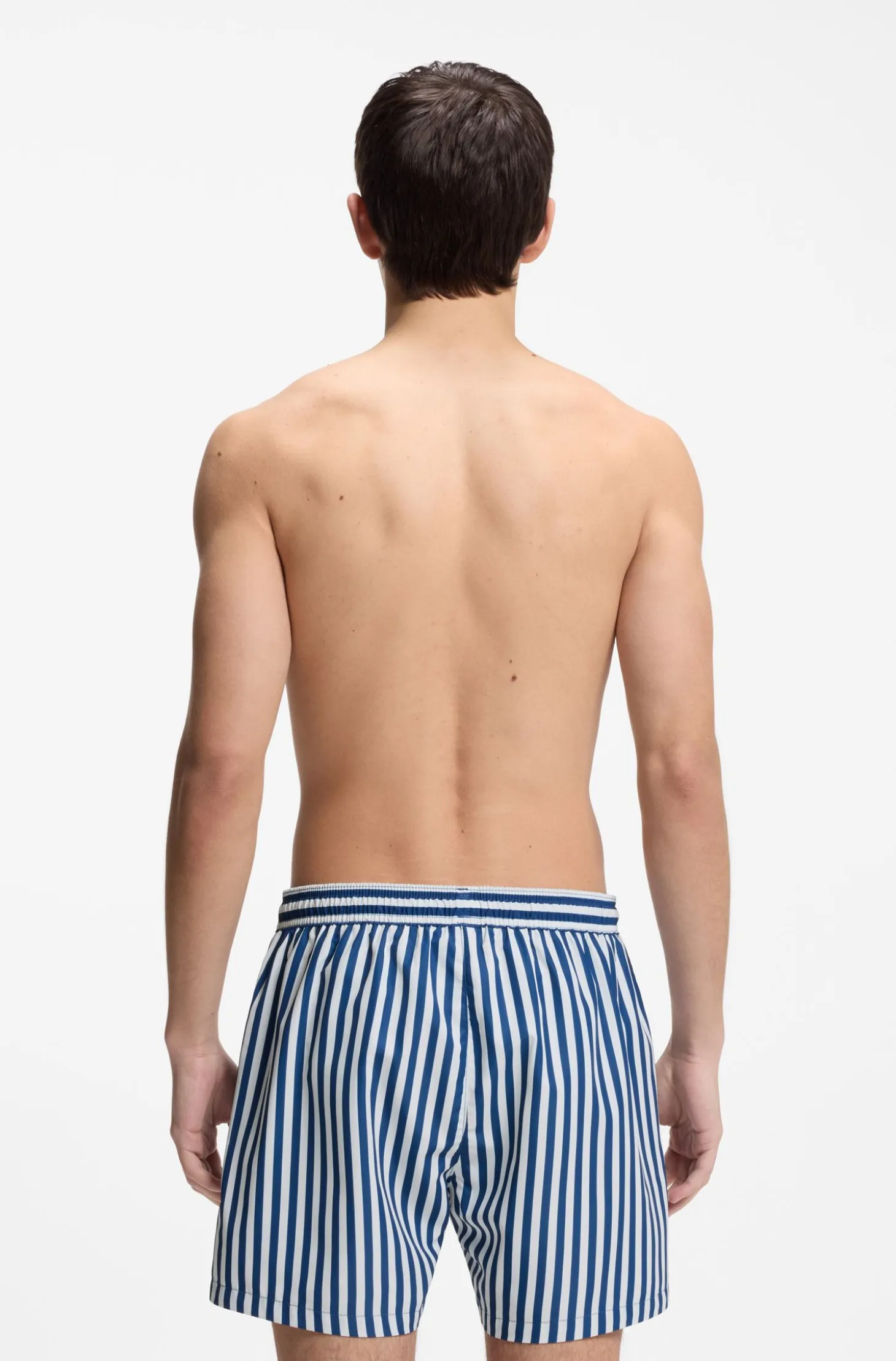 Striped swim shorts with vertical logo