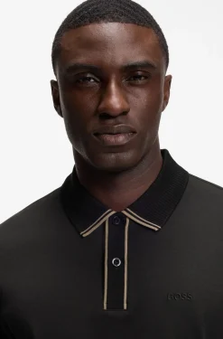 Striped-trim polo shirt in interlock cotton