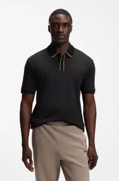 Striped-trim polo shirt in interlock cotton
