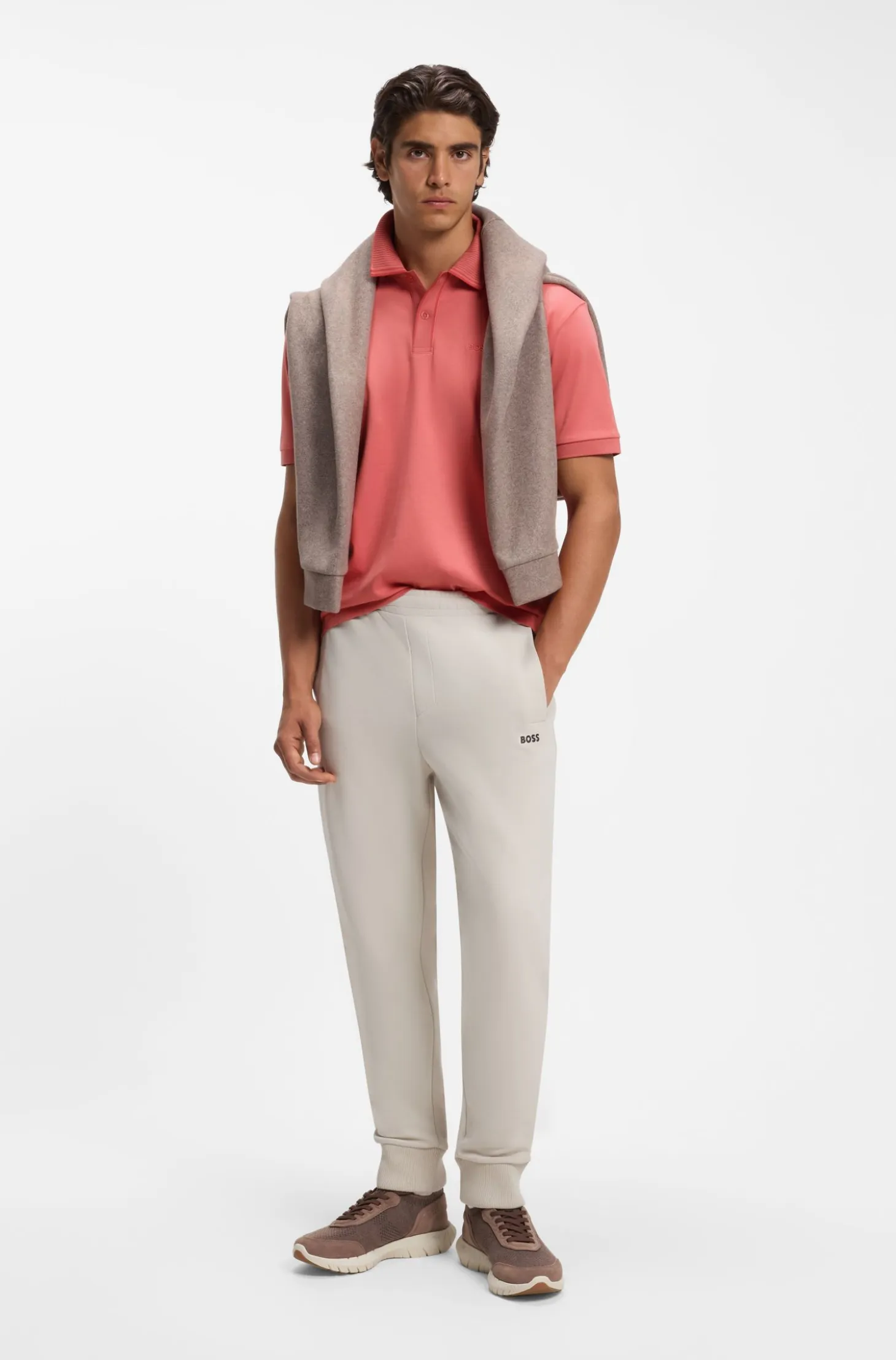 Striped-trim polo shirt in interlock cotton