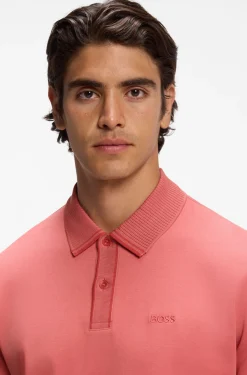 Striped-trim polo shirt in interlock cotton