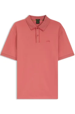 Striped-trim polo shirt in interlock cotton