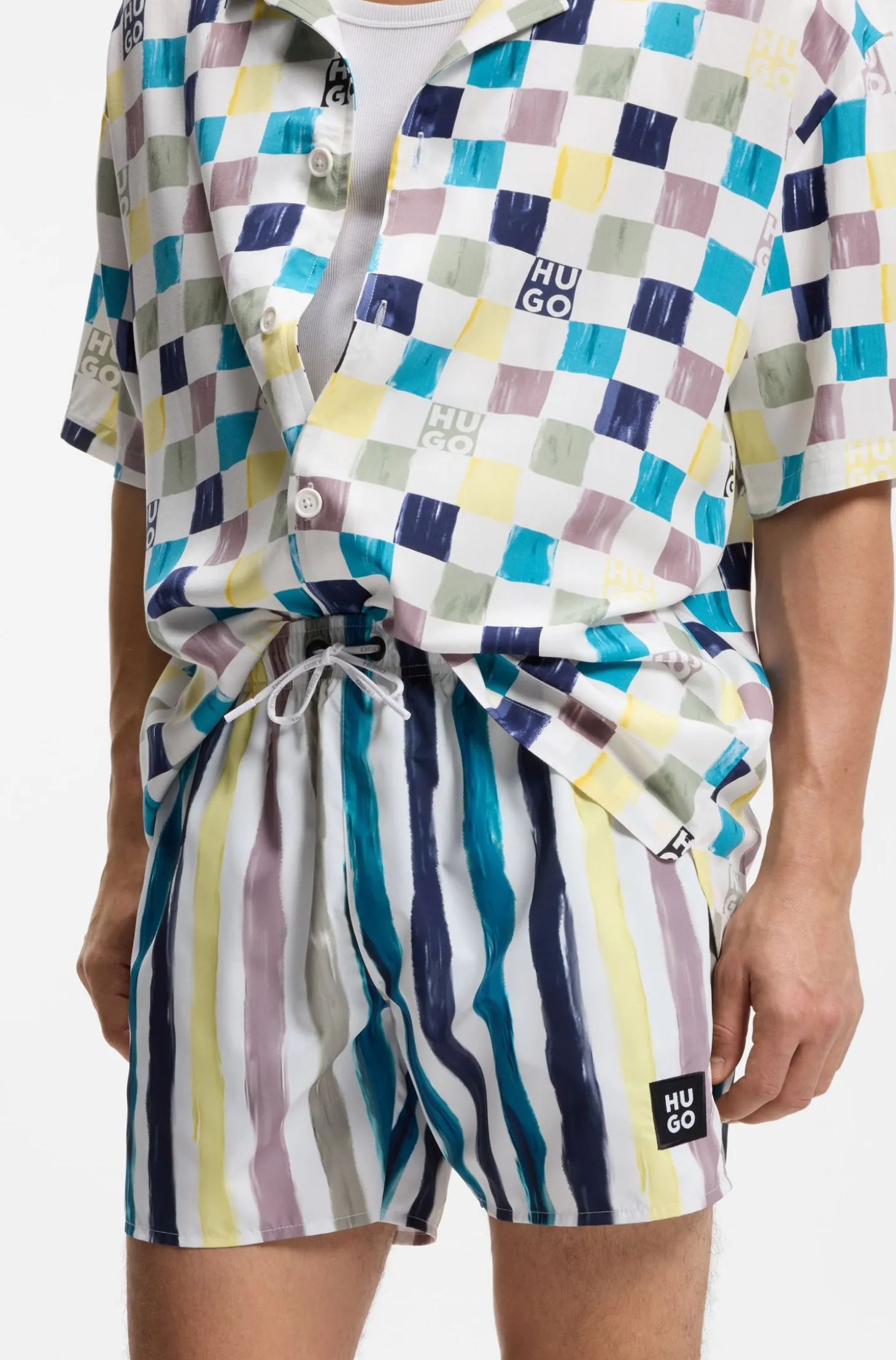 Stripe-print swim shorts in quick-dry fabric