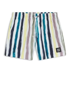 Stripe-print swim shorts in quick-dry fabric