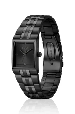 Strivo black-plated watch with stripe effect