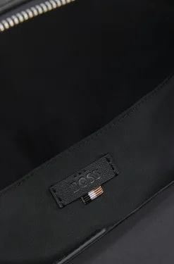 Structured backpack with polished logo lettering