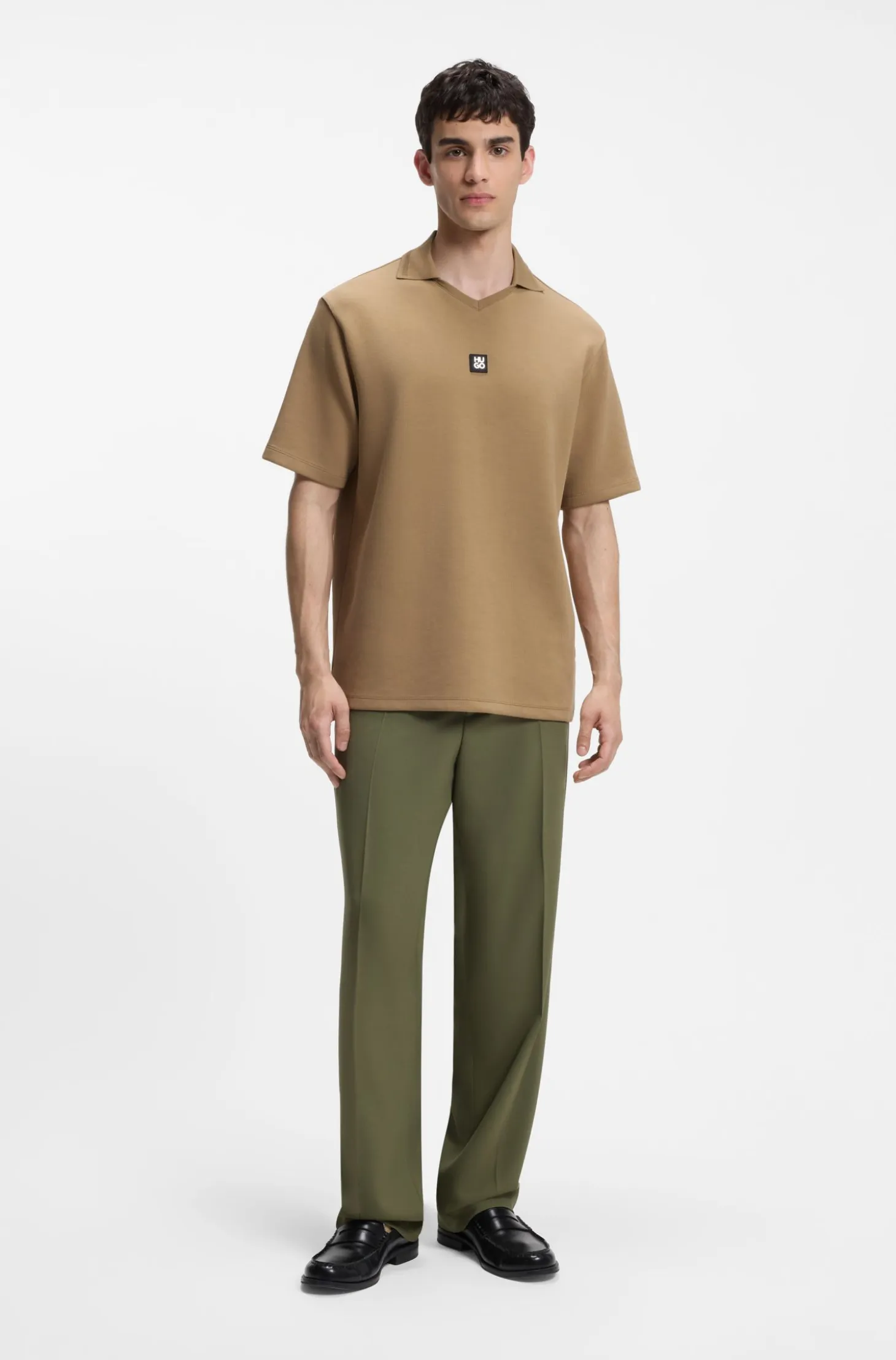 Structured cotton-blend polo shirt with Johnny collar
