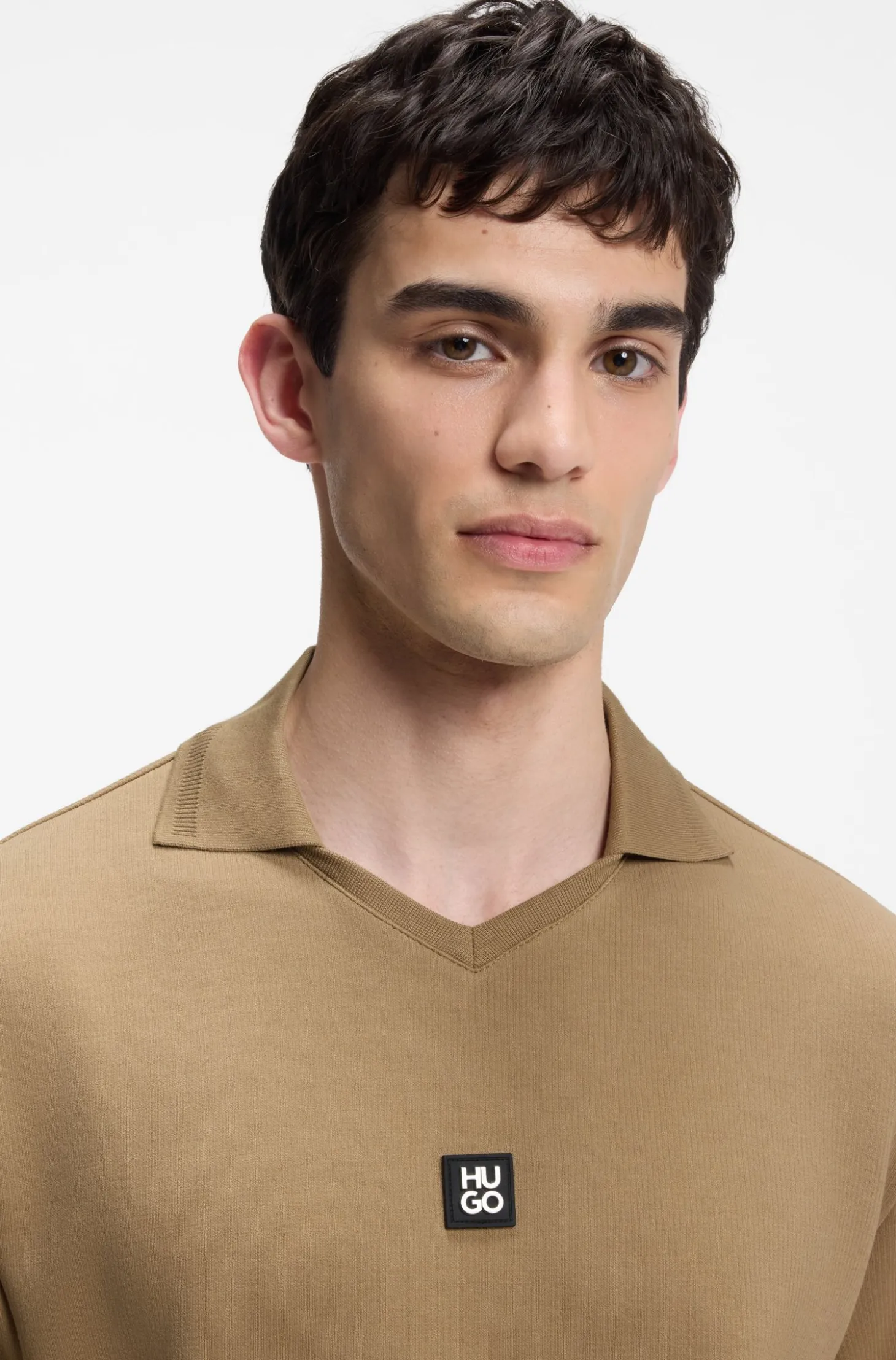 Structured cotton-blend polo shirt with Johnny collar