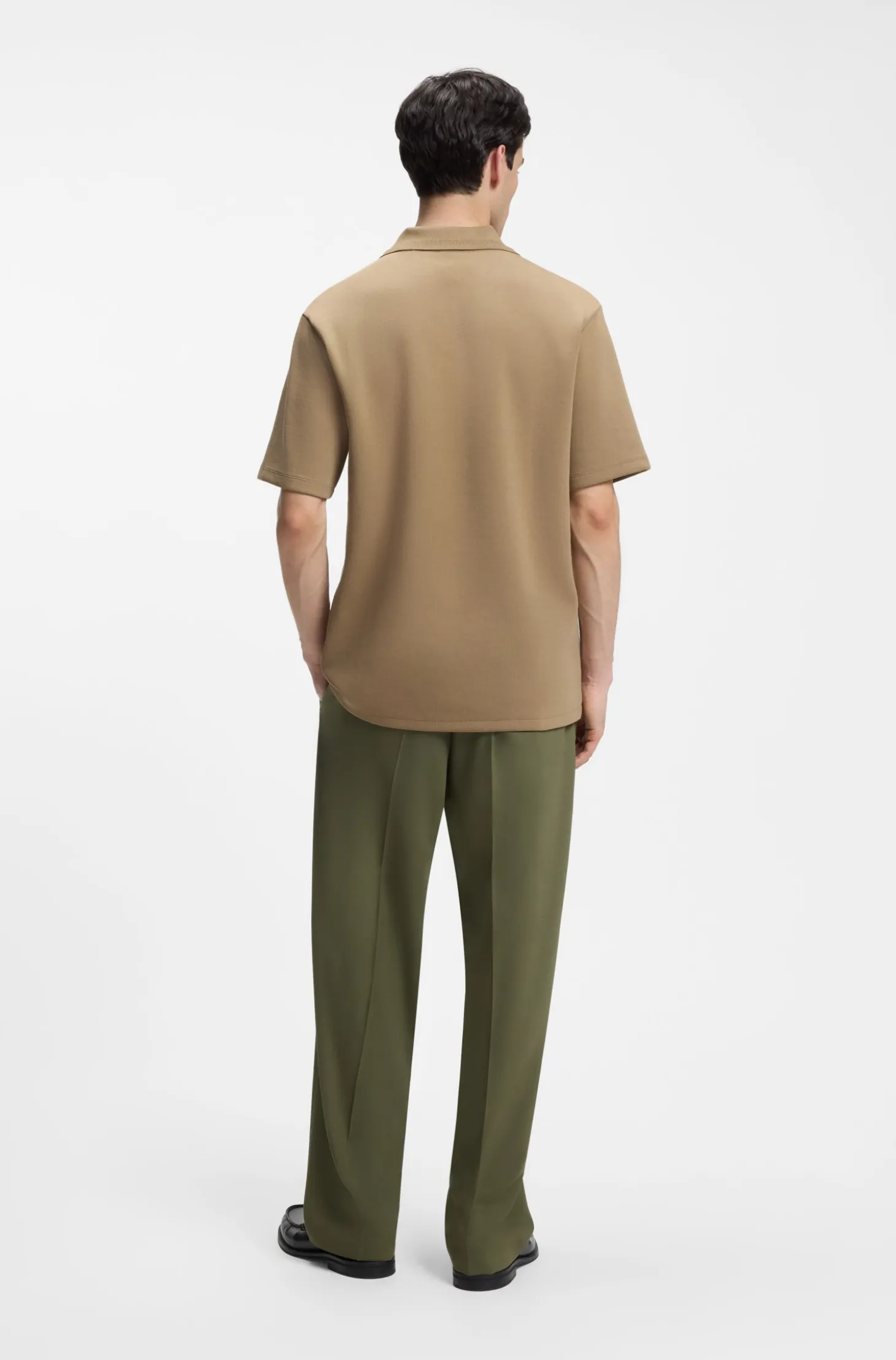 Structured cotton-blend polo shirt with Johnny collar