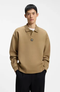 Structured cotton-blend sweatshirt with polo collar