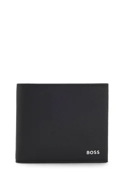 Structured folding wallet with metal logo lettering