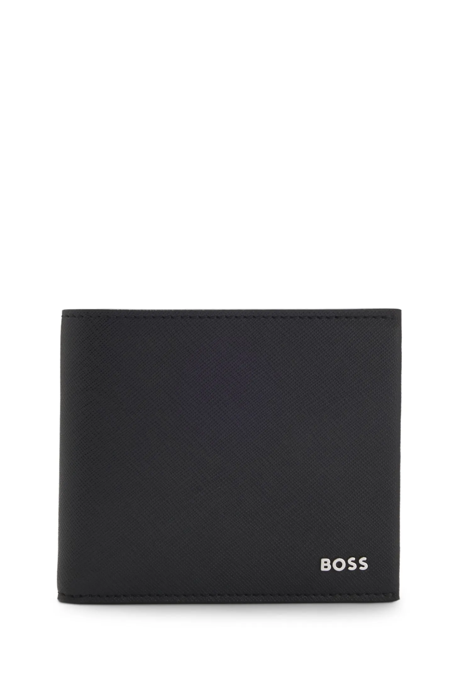 Structured folding wallet with metal logo lettering