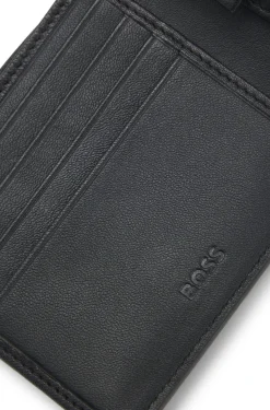 Structured folding wallet with metal logo lettering