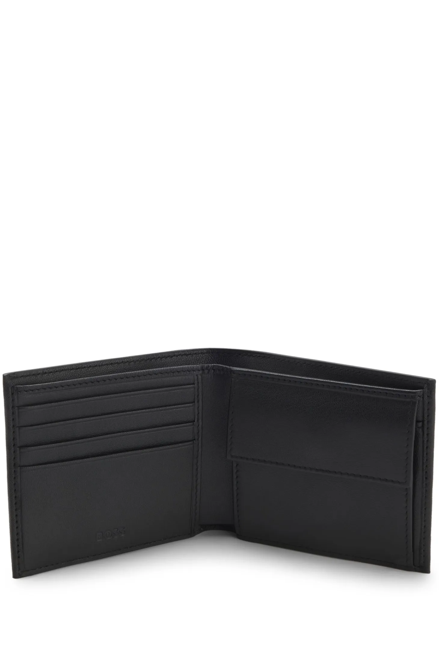 Structured folding wallet with metal logo lettering