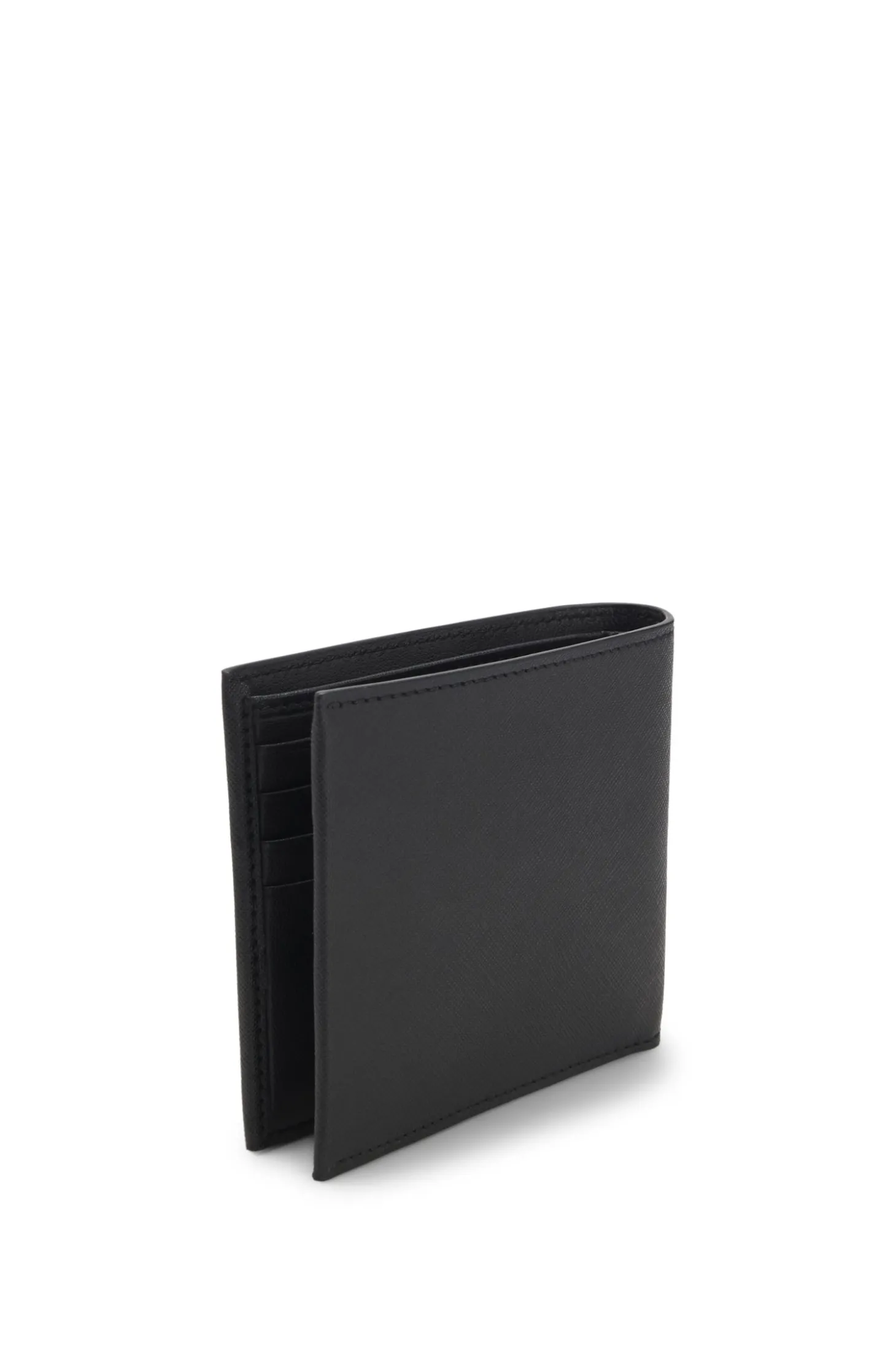 Structured folding wallet with metal logo lettering