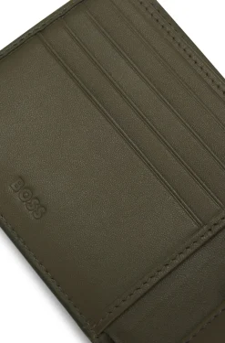 Structured folding wallet with metal logo lettering