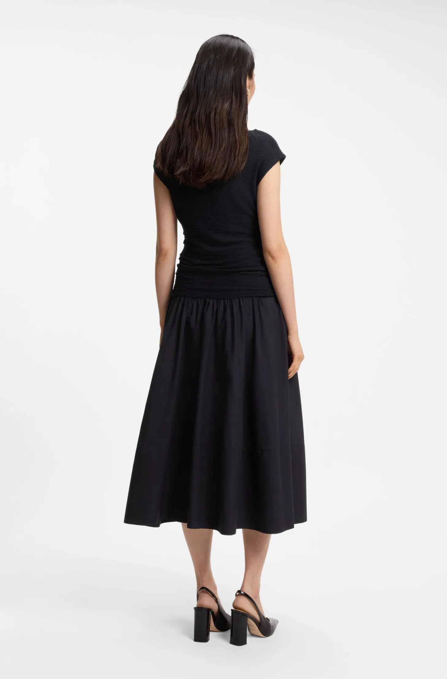 Structured-jersey dress with poplin skirt