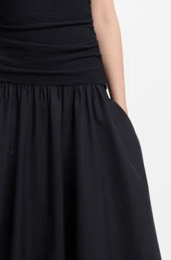 Structured-jersey dress with poplin skirt