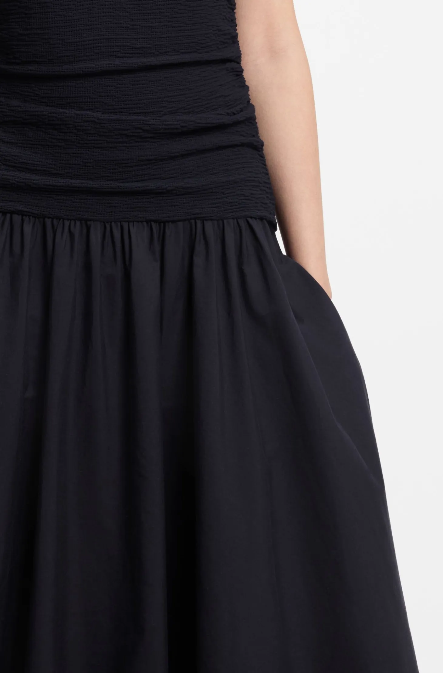 Structured-jersey dress with poplin skirt