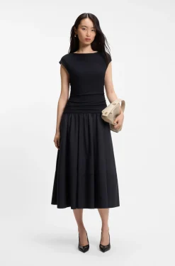 Structured-jersey dress with poplin skirt