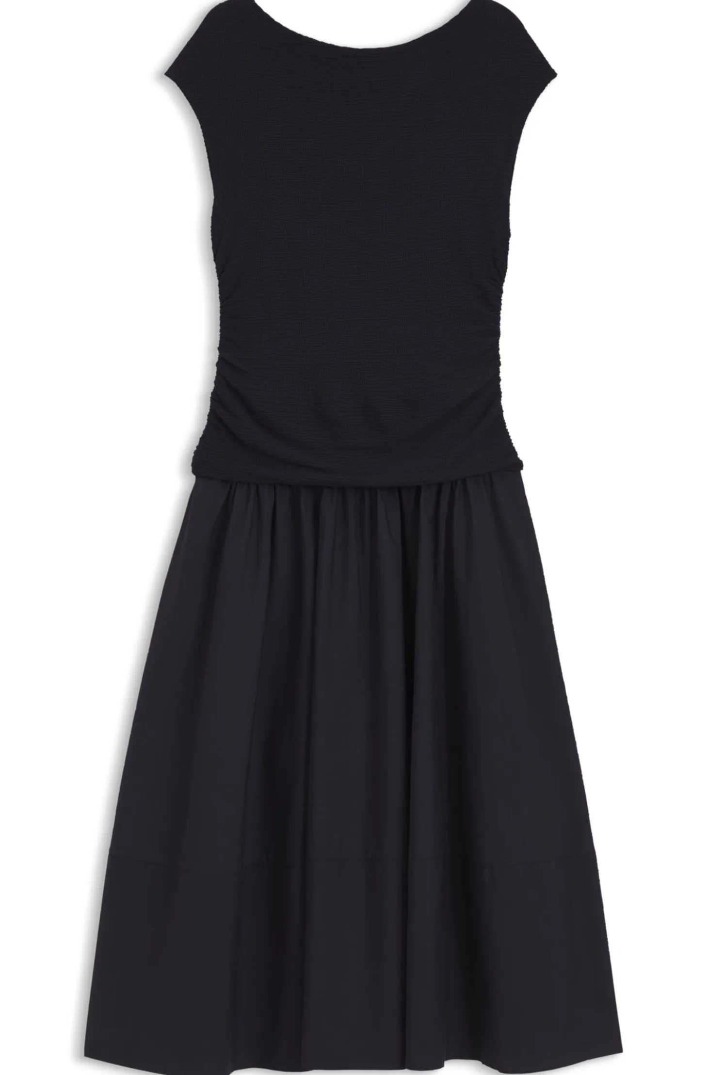 Structured-jersey dress with poplin skirt