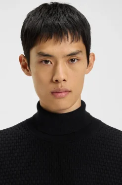 Structured-knit rollneck sweater in cotton