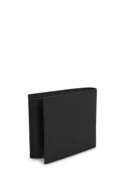 Structured trifold wallet with polished logo lettering