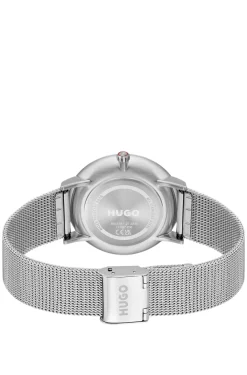 Style silver-tone watch with blue dial
