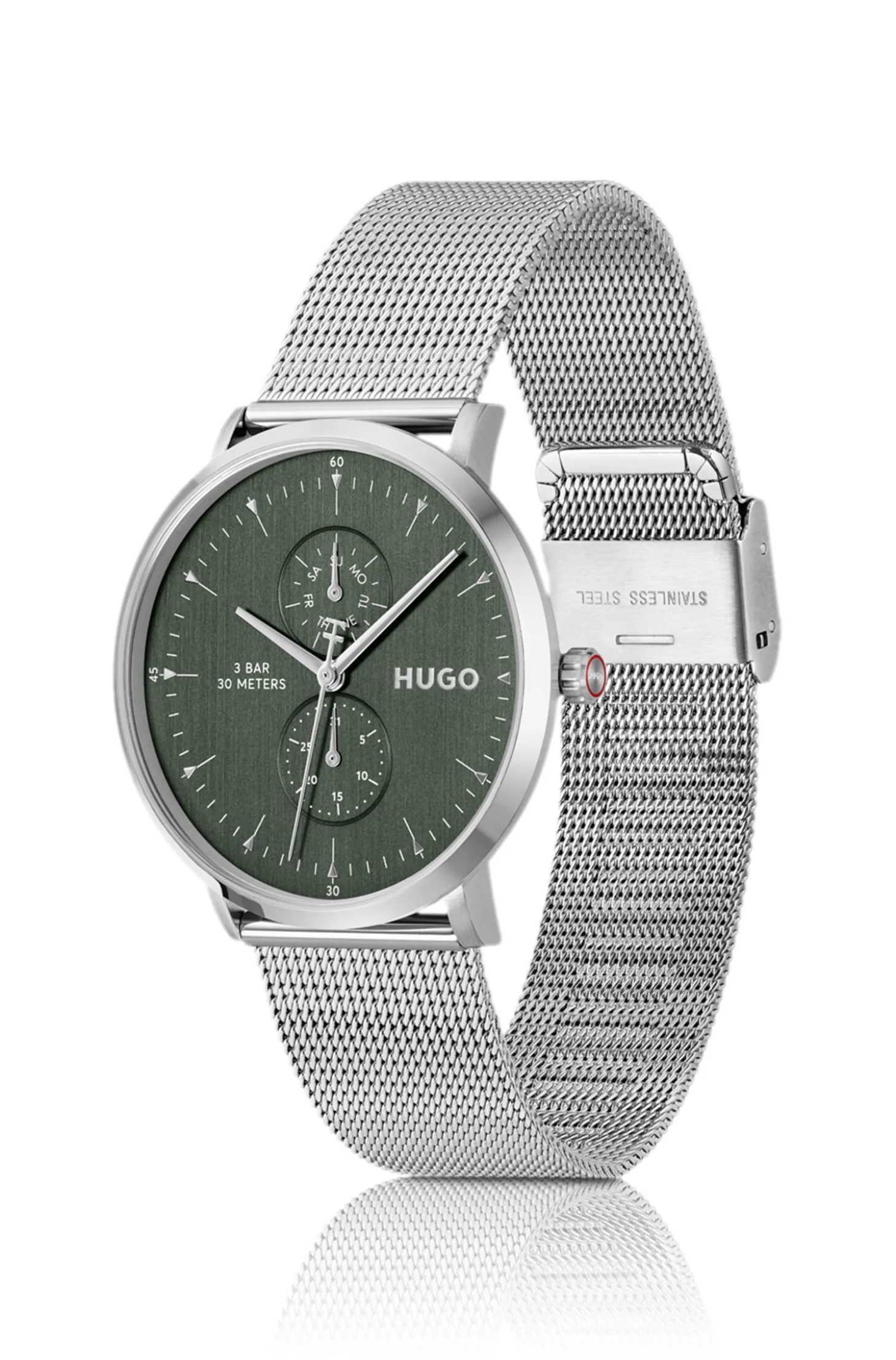 Style silver-tone watch with green dial