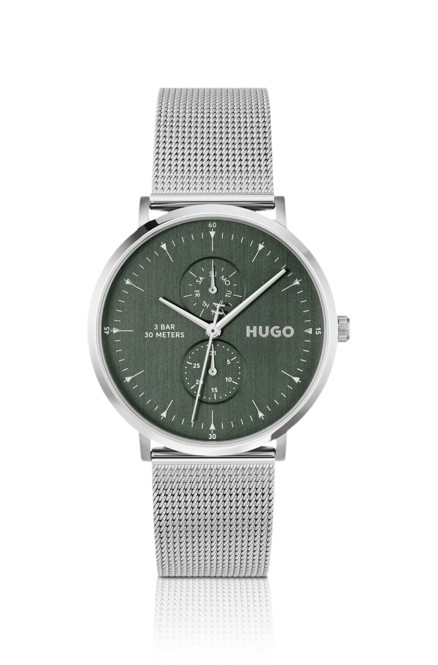 Style silver-tone watch with green dial