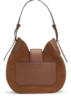 Suede hobo bag with Double B monogram