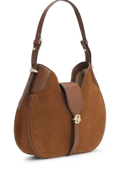 Suede hobo bag with Double B monogram