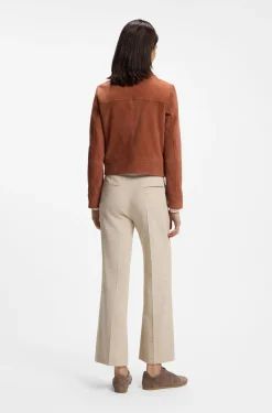 Suede jacket with covered zip closure