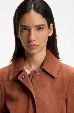 Suede jacket with covered zip closure