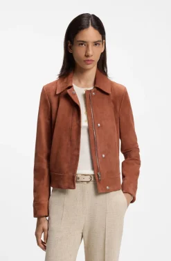Suede jacket with covered zip closure