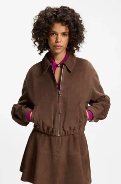 Suede jacket with gathered hem
