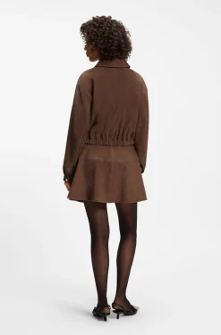 Suede jacket with gathered hem