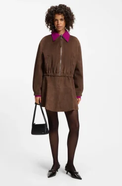 Suede jacket with gathered hem