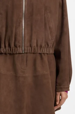 Suede jacket with gathered hem