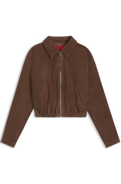 Suede jacket with gathered hem
