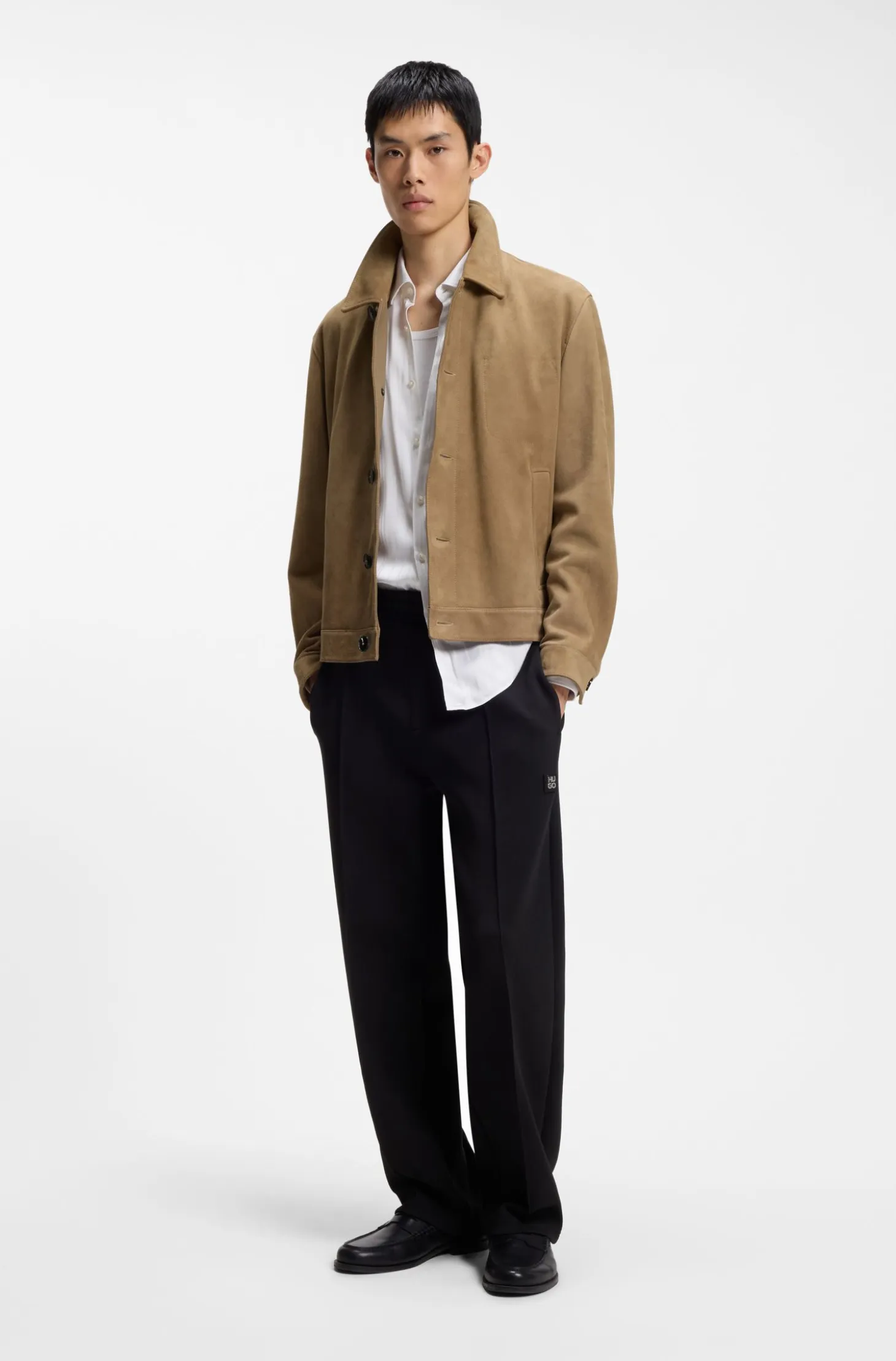 Suede jacket with stitched breast-pocket detail