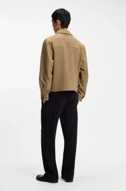 Suede jacket with stitched breast-pocket detail