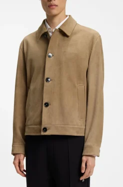 Suede jacket with stitched breast-pocket detail