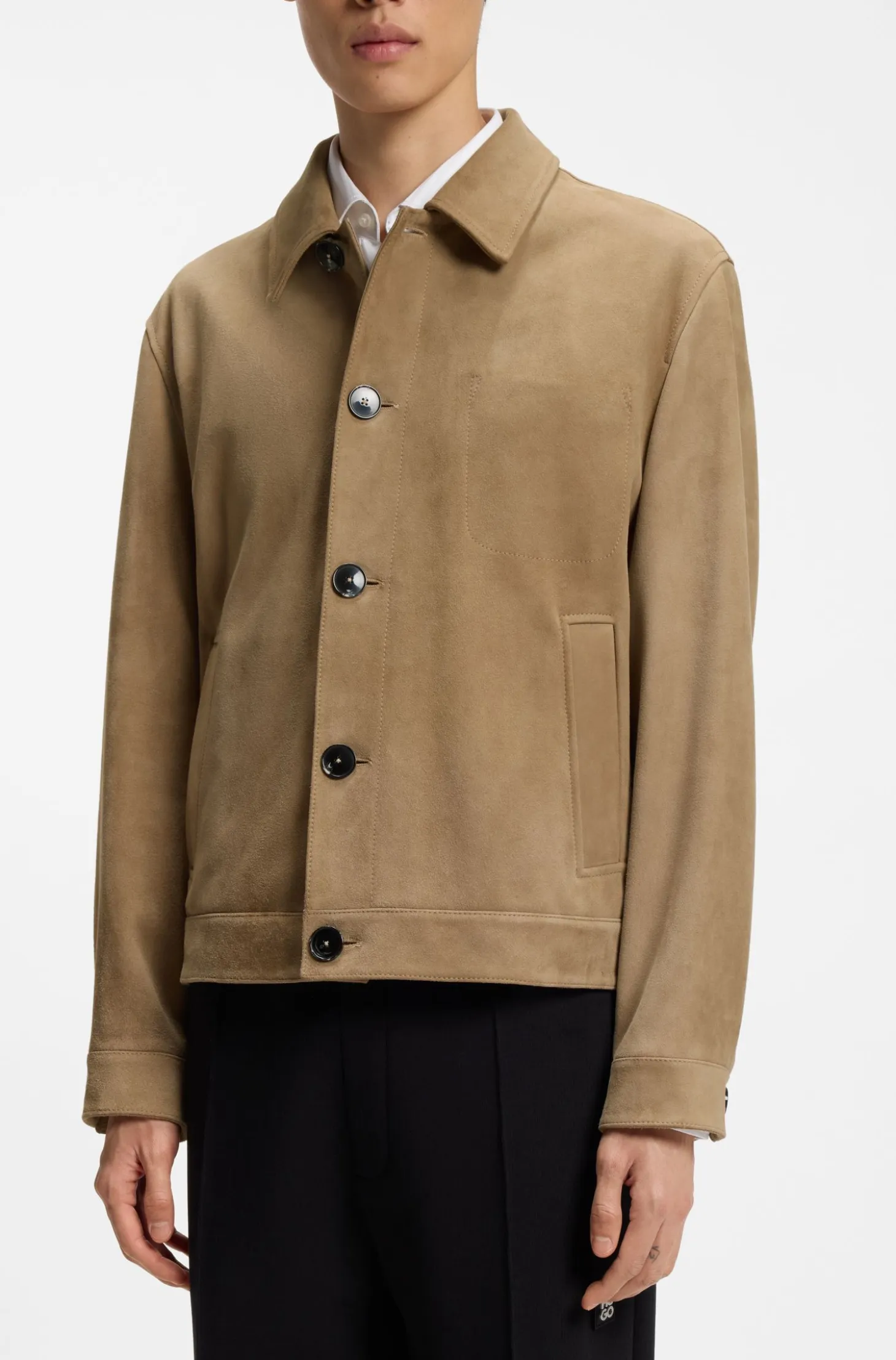 Suede jacket with stitched breast-pocket detail