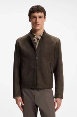 Suede jacket with zipped cuffs