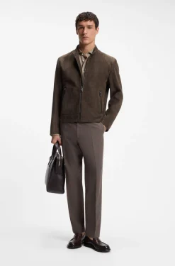Suede jacket with zipped cuffs
