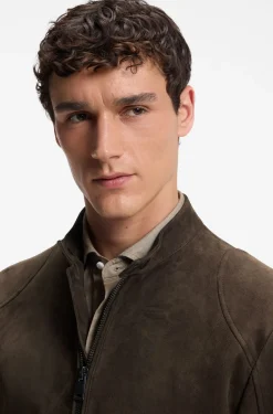 Suede jacket with zipped cuffs